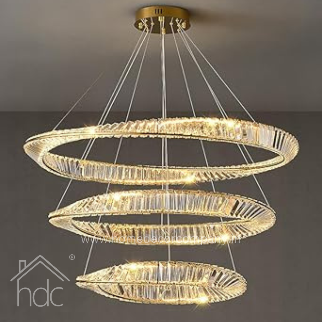 Hdc 3 Ring Tilt Crystal LED Chandelier Hanging Suspension Lamp - Tricolor