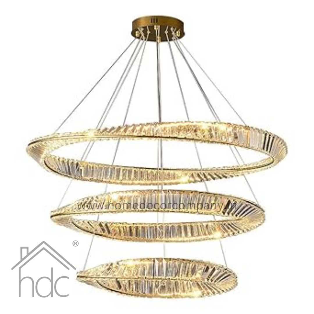 Hdc 3 Ring Tilt Crystal LED Chandelier Hanging Suspension Lamp - Tricolor