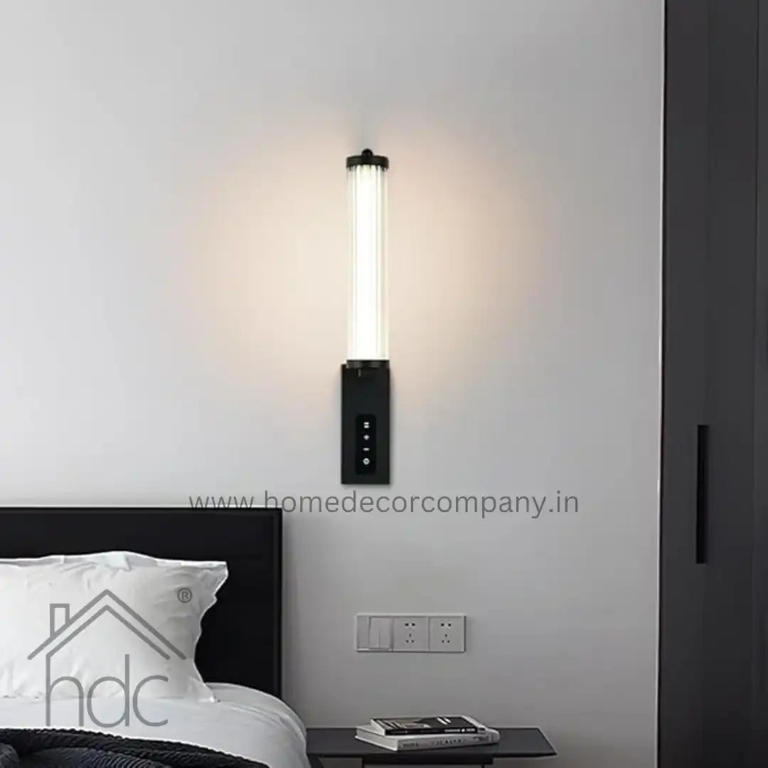 HDC Modern LED Matt Black Bedside Lamp for Hallway Decorative Striped Wall Sconces Acrylic Wall Mounted Lampshade with Touch Switch