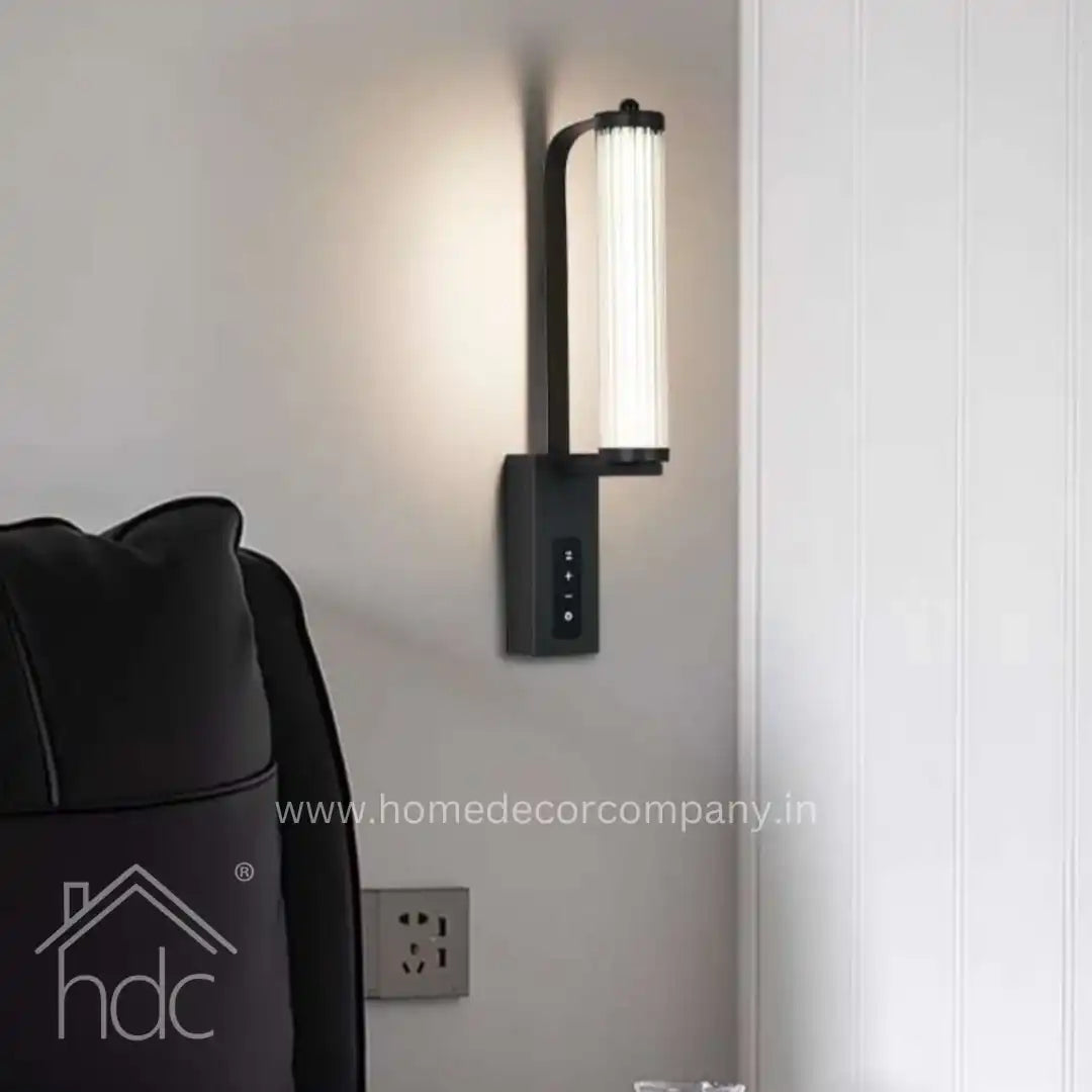 HDC Modern LED Matt Black Bedside Lamp for Hallway Decorative Striped Wall Sconces Acrylic Wall Mounted Lampshade with Touch Switch