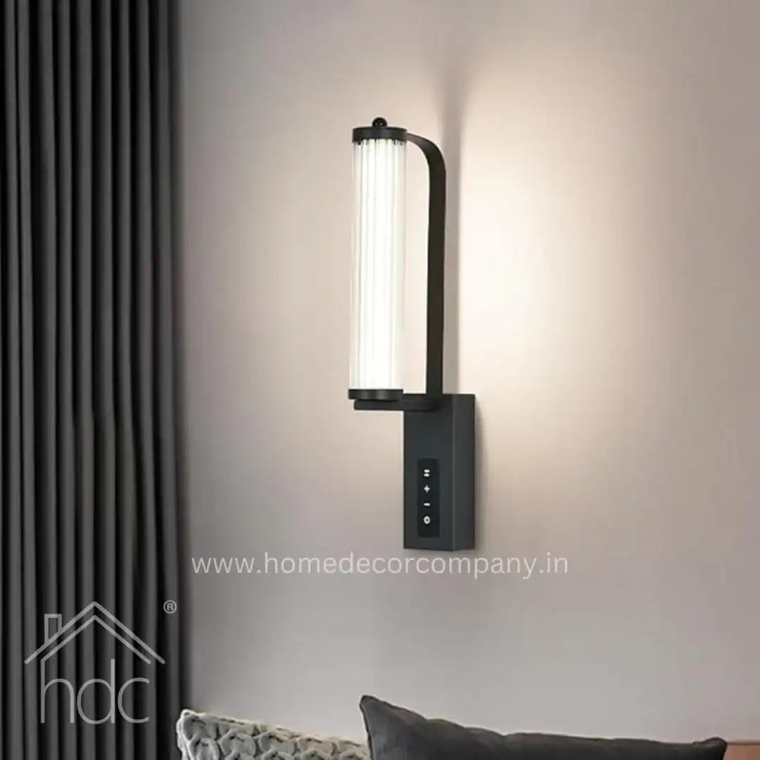 HDC Modern LED Matt Black Bedside Lamp for Hallway Decorative Striped Wall Sconces Acrylic Wall Mounted Lampshade with Touch Switch