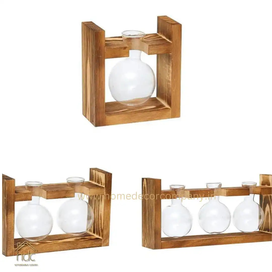HDC Indoor Propagation Station Wooden Stand With 1 Bulb-Shaped Glass Vases Test Tube (Style 3)