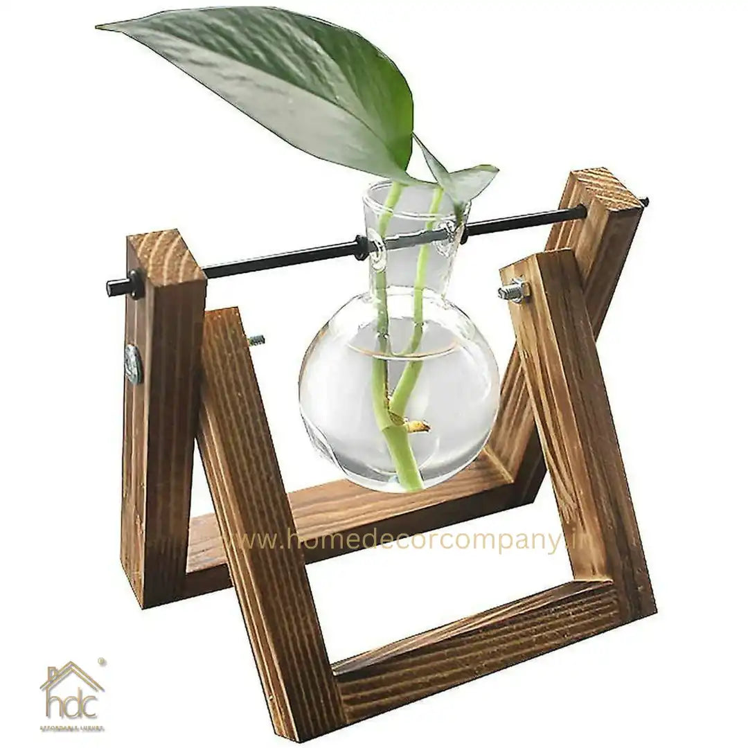 HDC Indoor Propagation Station Wooden Stand With 1 Bulb-Shaped Glass Vases Test Tube (Style 1)