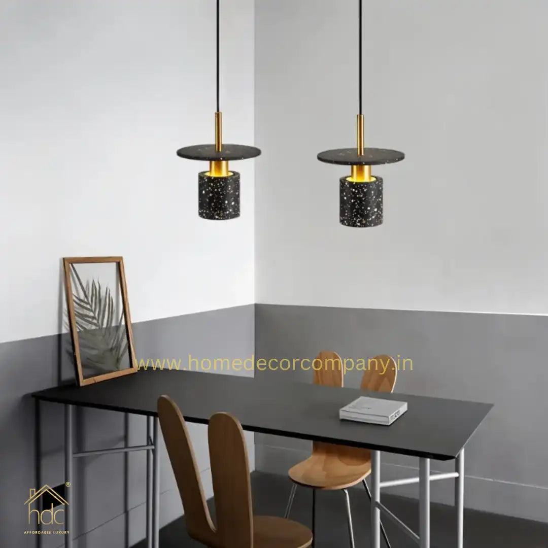 Hdc Modern Nordic Concrete Stone Pendant Hanging Lamp Tarrazzo Chandeliers for Living Dining Room (Black)