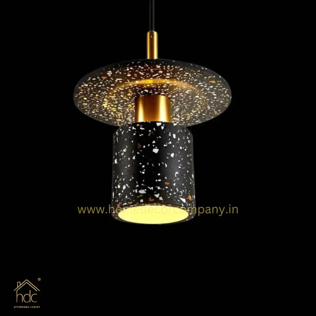 Hdc Modern Nordic Concrete Stone Pendant Hanging Lamp Tarrazzo Chandeliers for Living Dining Room (Black)