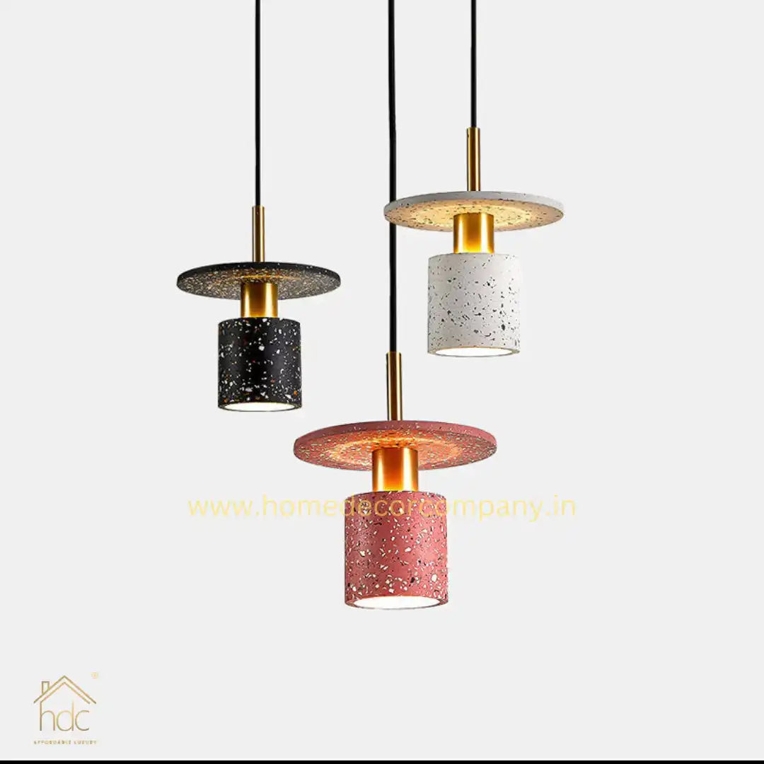 Hdc Modern Nordic Concrete Stone Pendant Hanging Lamp Tarrazzo for Living Dining Room (White)