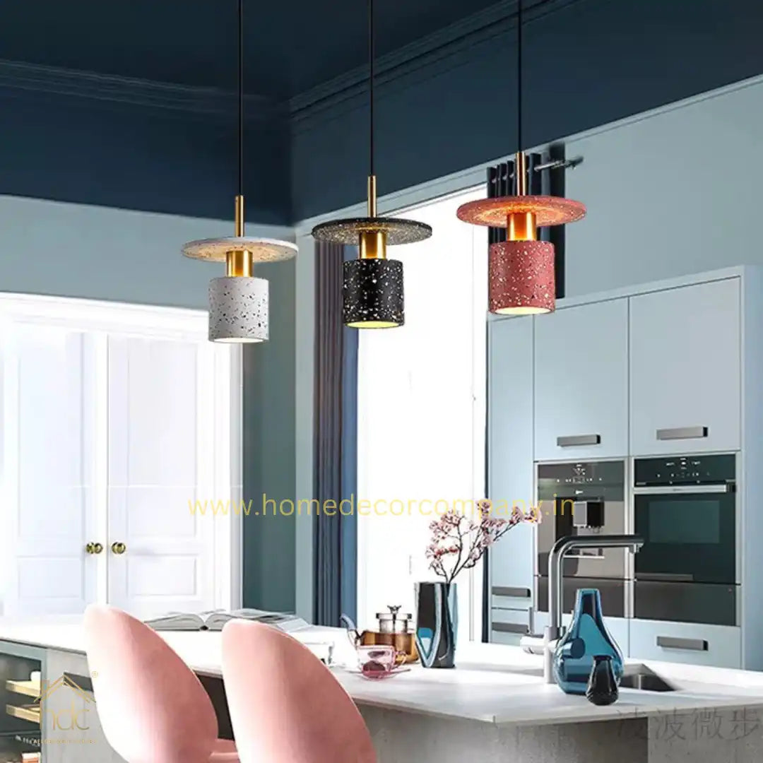 Hdc Modern Nordic Concrete Stone Pendant Hanging Lamp Tarrazzo for Living Dining Room (White)