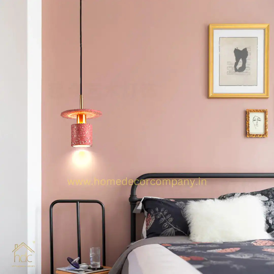 Hdc Modern Nordic Concrete Stone Pendant Hanging Lamp Tarrazzo Chandeliers for Living Dining Room (Pink)