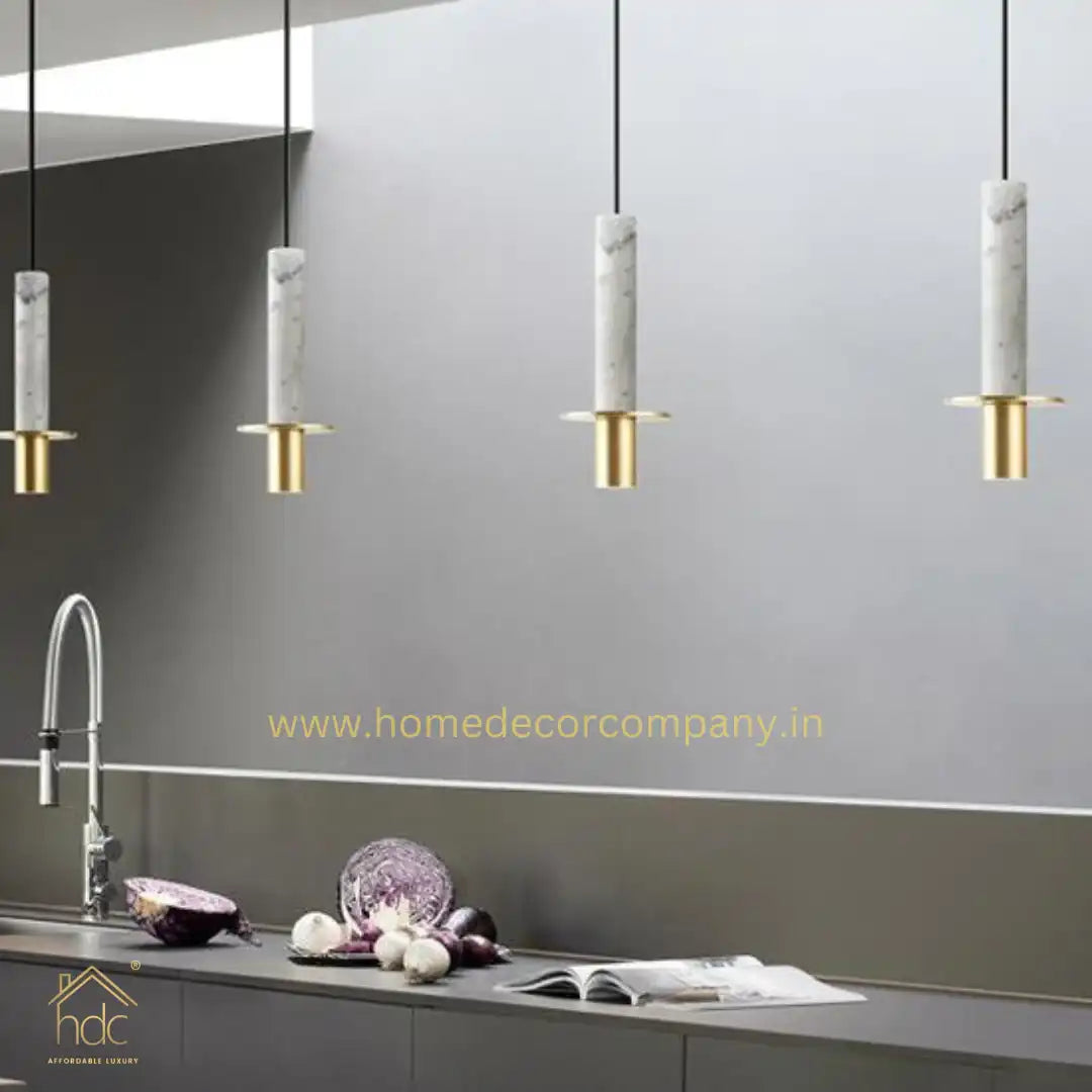 Hdc Modern led Gold White Stone Minimalist Bedroom Bedside Black Long Line Pendent Lamp Designer Light Luxury Restaurant Natural Stone Droplight (White)