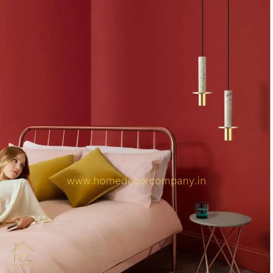 Hdc Modern led Gold White Stone Minimalist Bedroom Bedside Black Long Line Pendent Lamp Designer Light Luxury Restaurant Natural Stone Droplight (White)