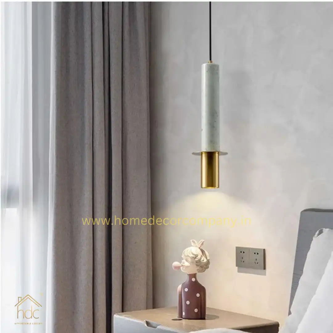 Hdc Modern led Gold White Stone Minimalist Bedroom Bedside Black Long Line Pendent Lamp Designer Light Luxury Restaurant Natural Stone Droplight (White)