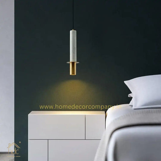 Hdc Modern led Gold White Stone Minimalist Bedroom Bedside Black Long Line Pendent Lamp Designer Light Luxury Restaurant Natural Stone Droplight (White)