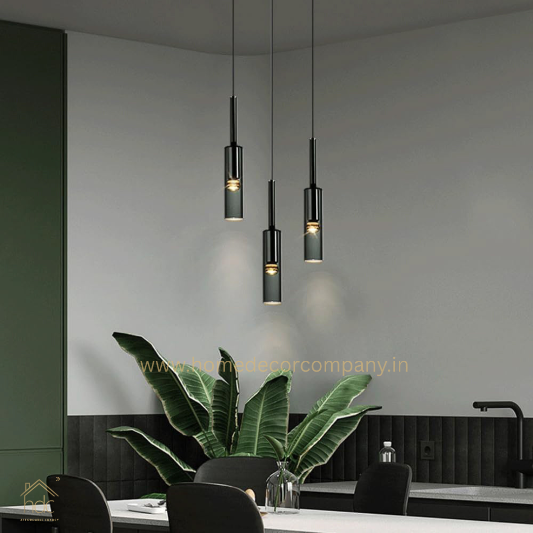 HDC Modern Smoke Slim Glass Pendant Light for Bedside Hanging Light - Warm White