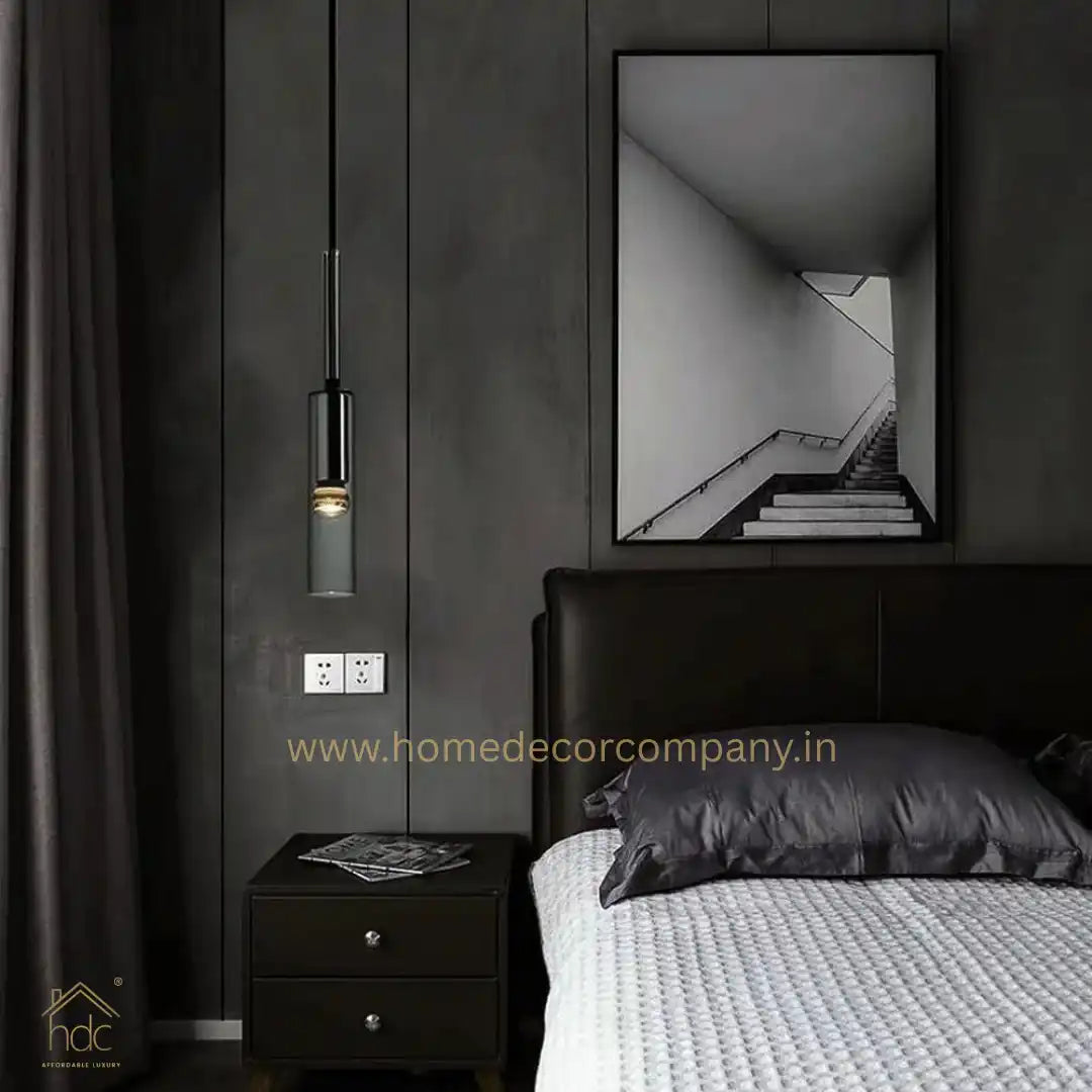 HDC Modern Smoke Slim Glass Pendant Light for Bedside Hanging Light Warm White