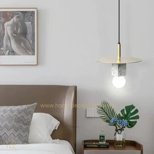 Hdc Nordic Modern Pendant Lamp for Beside Bedroom Square Shape Marble Living Dinning Room Light Creative Hanging Terrazzo Pendant Lighting (White)