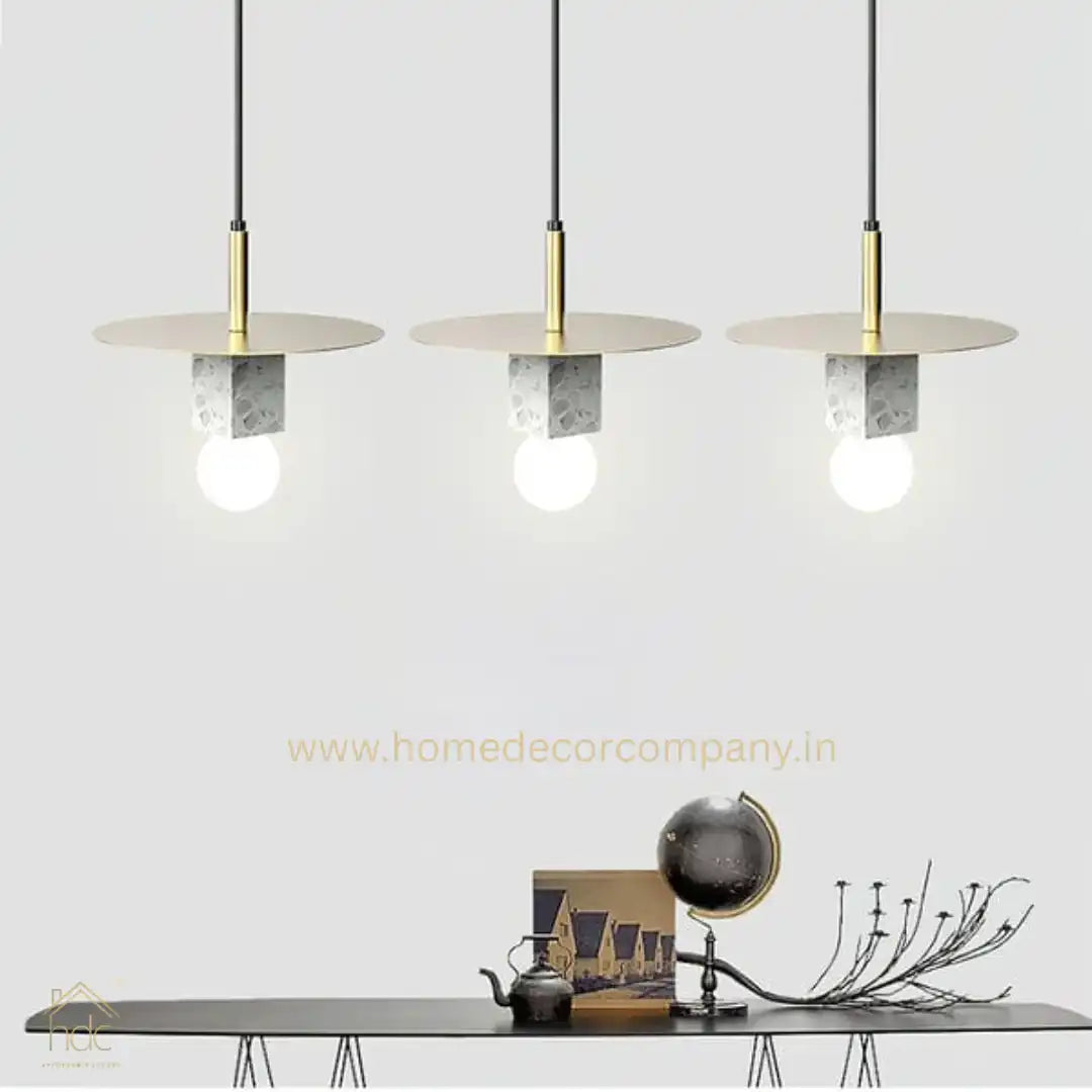 Hdc Nordic Modern Pendant Lamp for Beside Bedroom Square Shape Marble Living Dinning Room Light Creative Hanging Terrazzo Pendant Lighting (White)