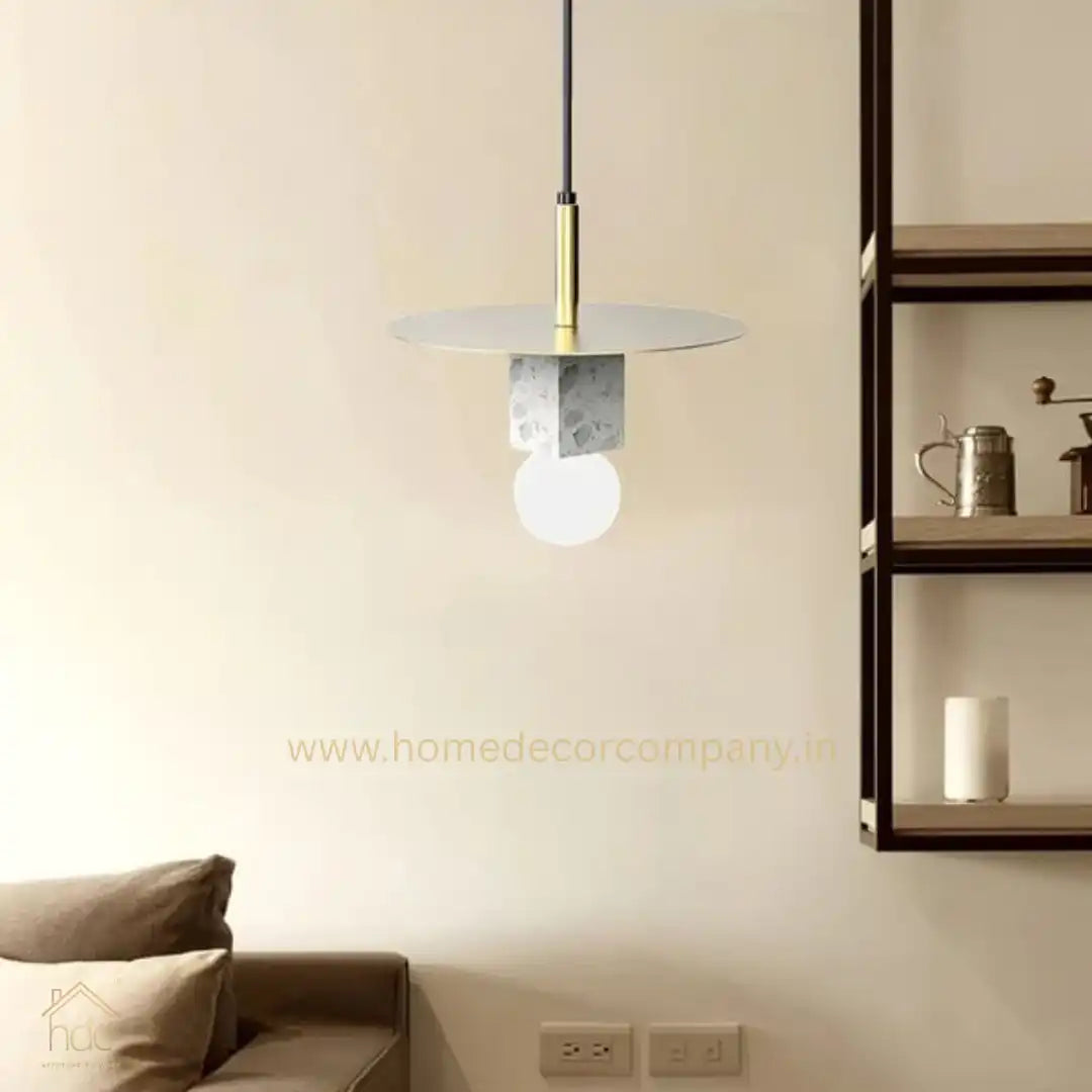 Hdc Nordic Modern Pendant Lamp for Beside Bedroom Square Shape Marble Living Dinning Room Light Creative Hanging Terrazzo Pendant Lighting (White)