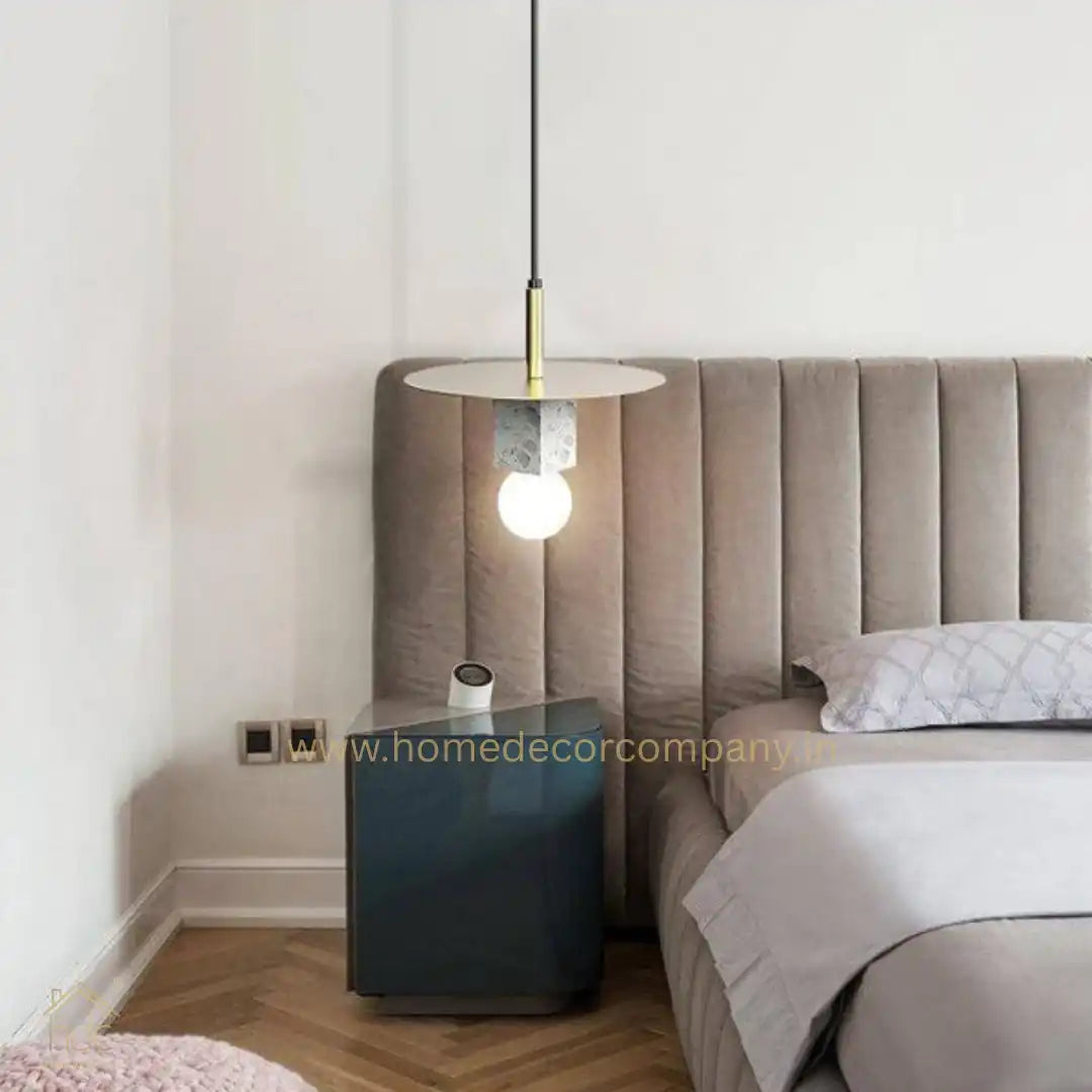 Hdc Nordic Modern Pendant Lamp for Beside Bedroom Square Shape Marble Living Dinning Room Light Creative Hanging Terrazzo Pendant Lighting (White)