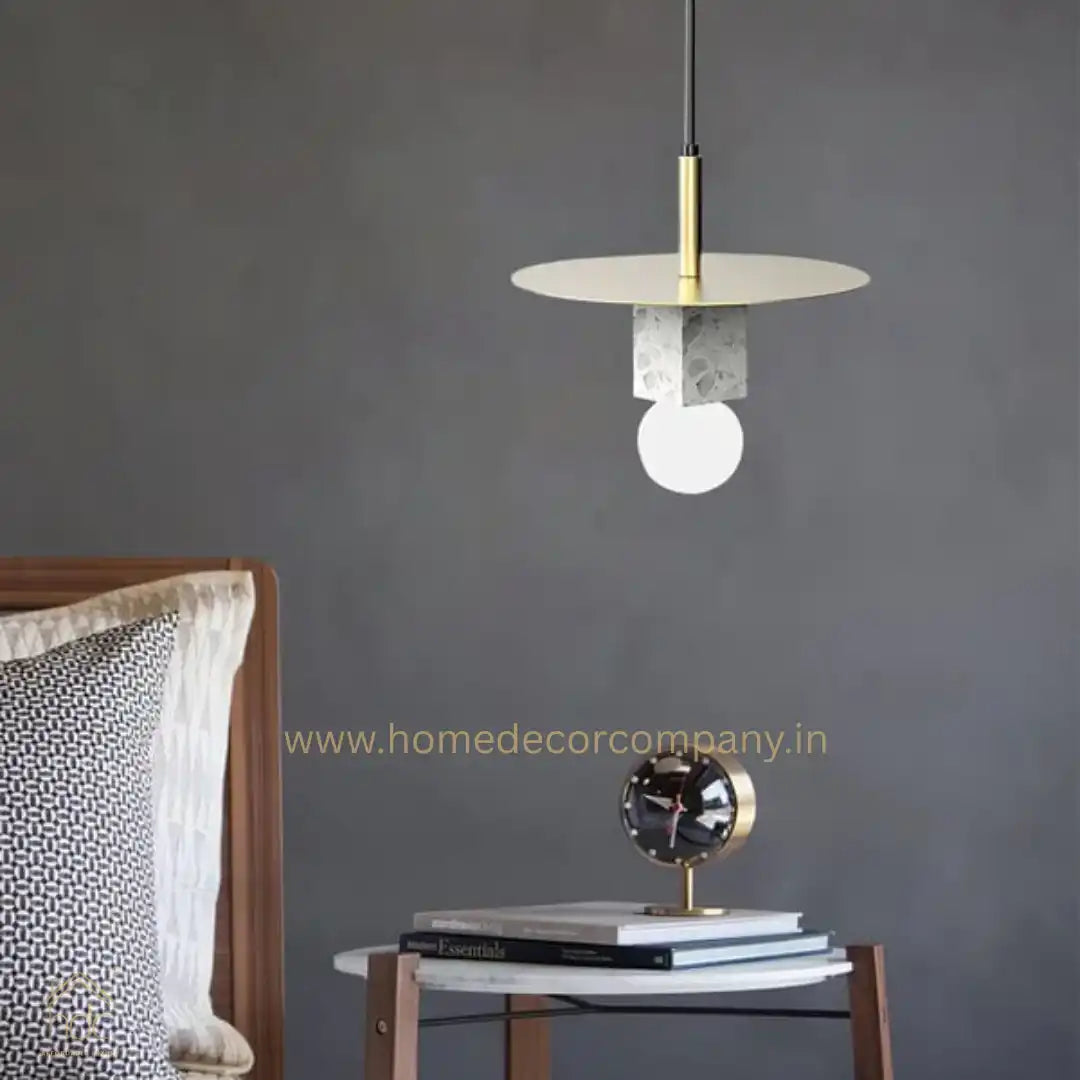 Hdc Nordic Modern Pendant Lamp for Beside Bedroom Square Shape Marble Living Dinning Room Light Creative Hanging Terrazzo Pendant Lighting (White)
