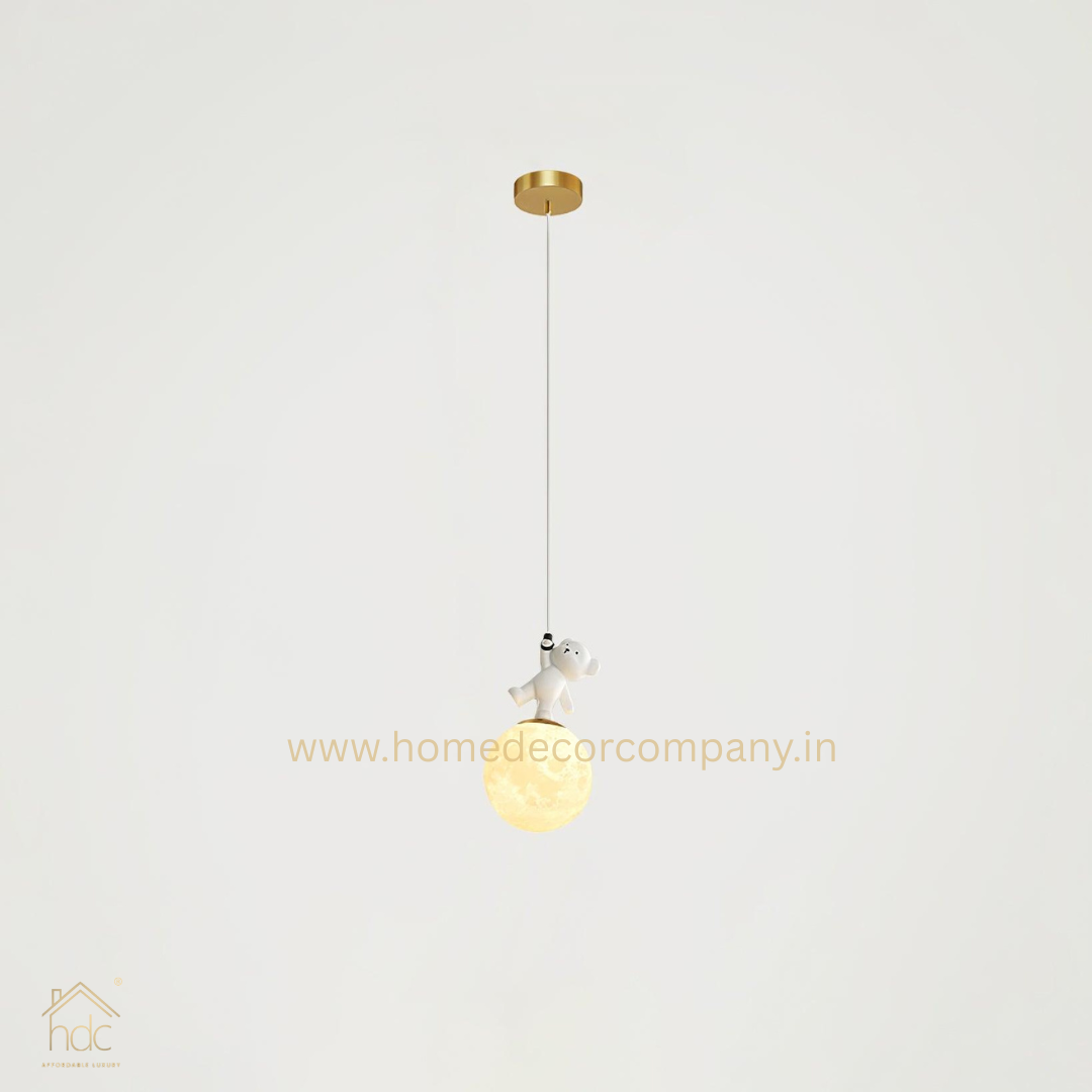 HDC Moon Light Pendant Lamp, 3D Print Night Light, White Resin Bear Hanging Ceiling Lamp, Adjustable Height, Nordic Home Office Bar Decor