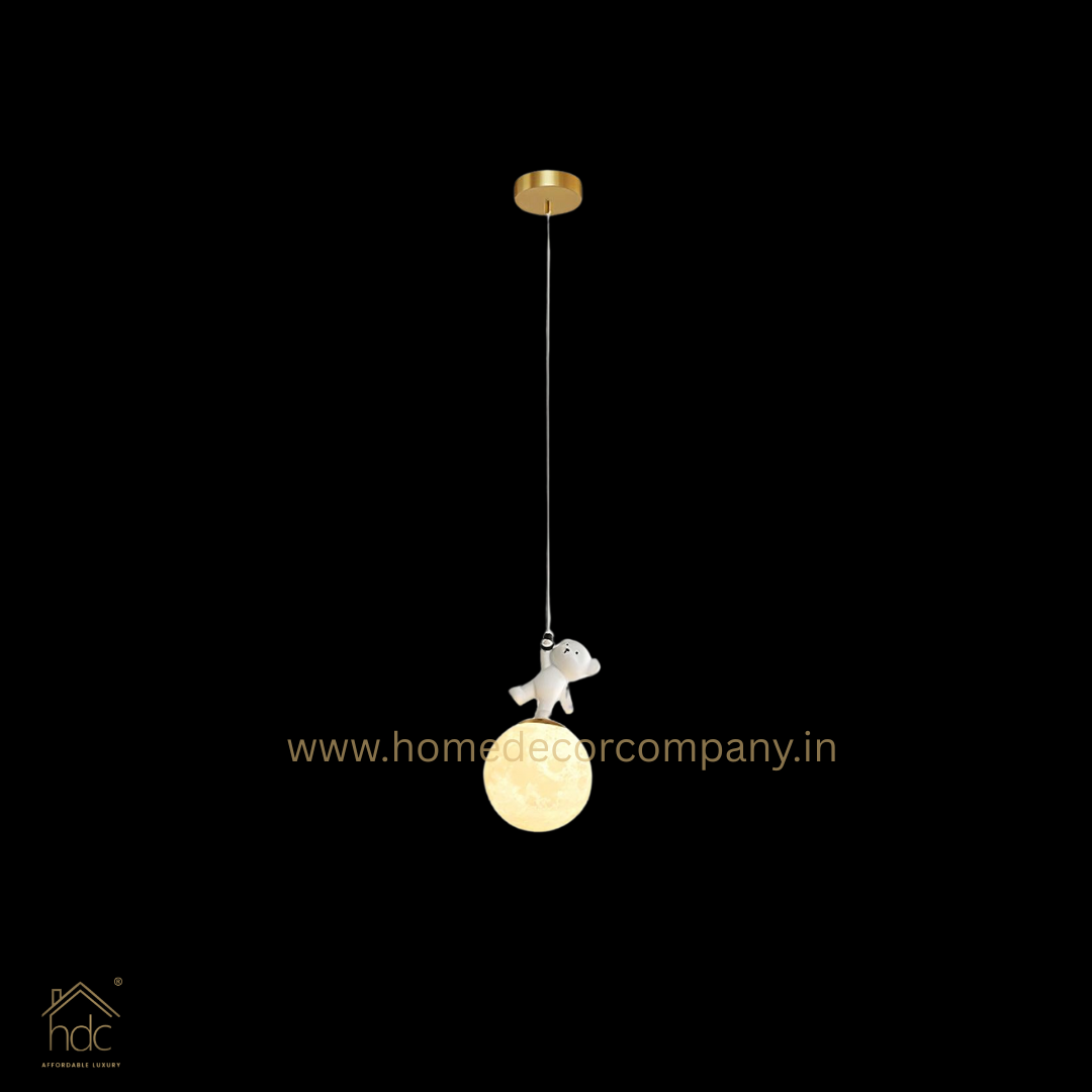 HDC Moon Light Pendant Lamp, 3D Print Night Light, White Resin Bear Hanging Ceiling Lamp, Adjustable Height, Nordic Home Office Bar Decor