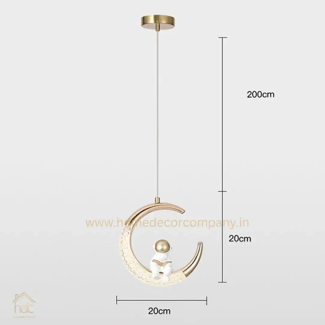 HDC Astronaut Nordic Spaceman Half Moon Pendant Light for Kids Bedroom Gold LED Chandelier for Boy Girl Bedside Children Nursery Room