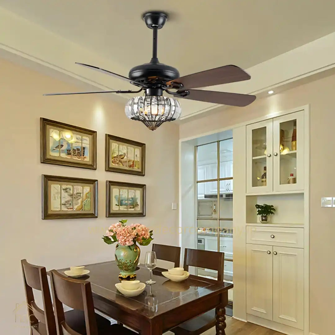 HDC Woodland Crystal Chandelier Ceiling Fan with Remote Control