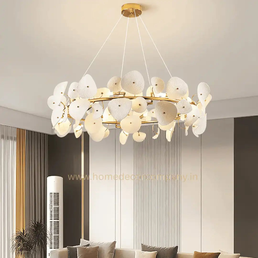 HDC Unique Design Hotel Lobby Restaurant Lighting Customized Luxury Modern Lotus Leaf Shaped Ceramic Led Chandelier