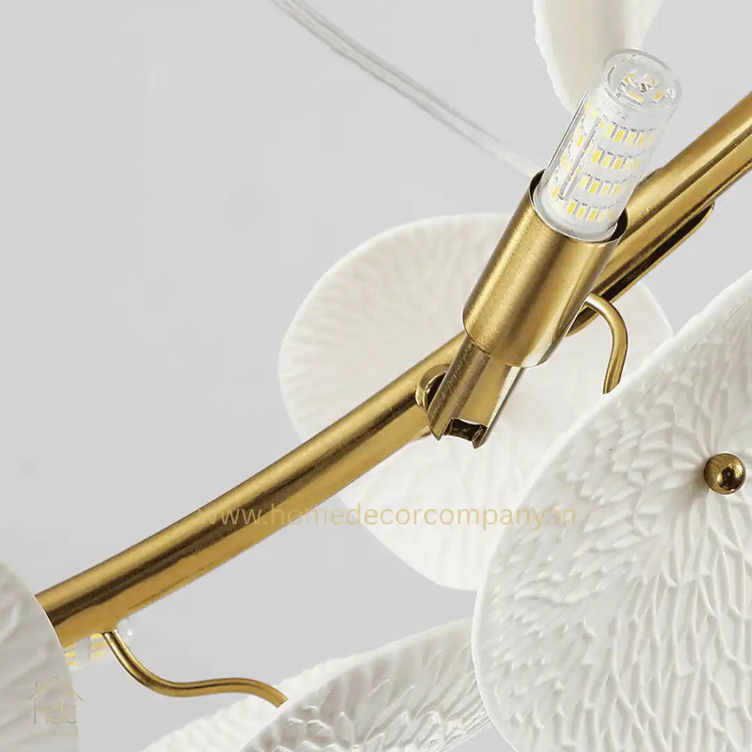 HDC Unique Design Hotel Lobby Restaurant Lighting Customized Luxury Modern Lotus Leaf Shaped Ceramic Led Chandelier