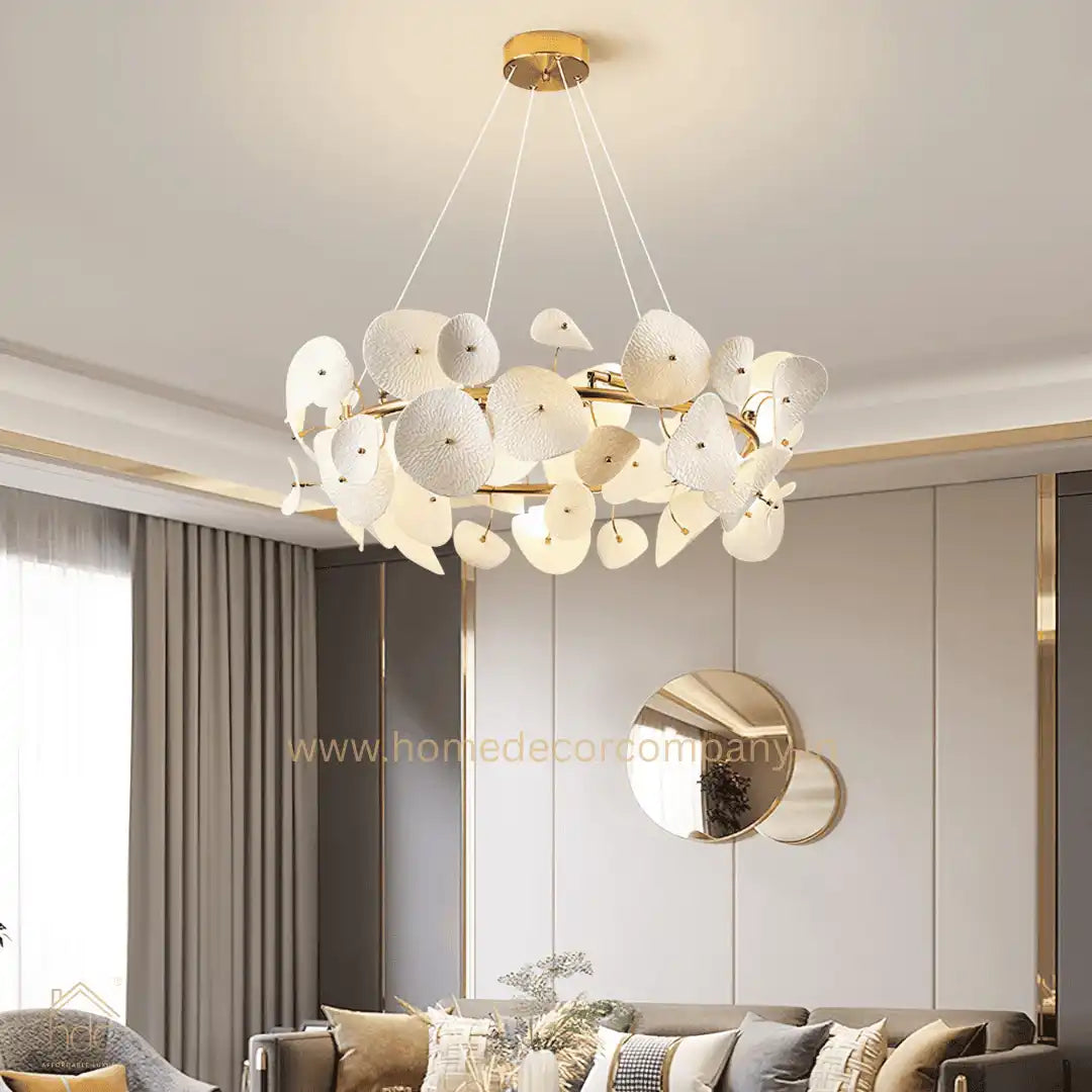 HDC Unique Design Hotel Lobby Restaurant Lighting Customized Luxury Modern Lotus Leaf Shaped Ceramic Led Chandelier