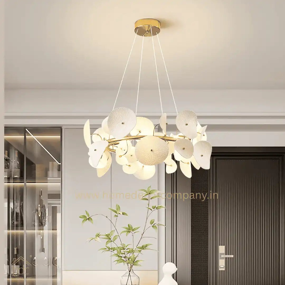 HDC Unique Design Hotel Lobby Restaurant Lighting Customized Luxury Modern Lotus Leaf Shaped Ceramic Led Chandelier