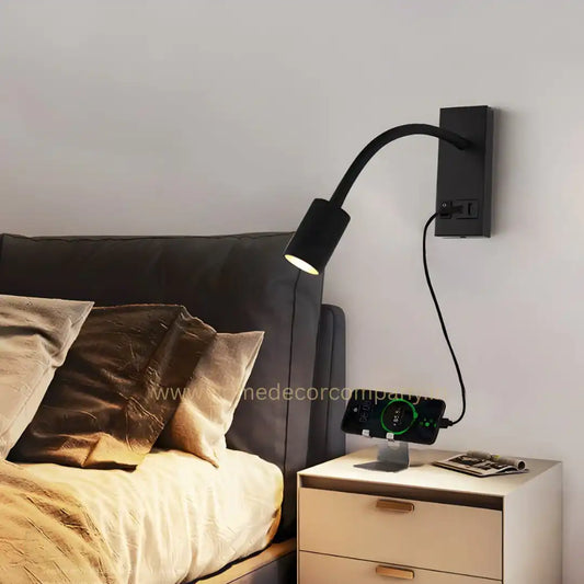 HDC Led Black Gooseneck LED Reading Wall Light with USB Charging - Tricolor