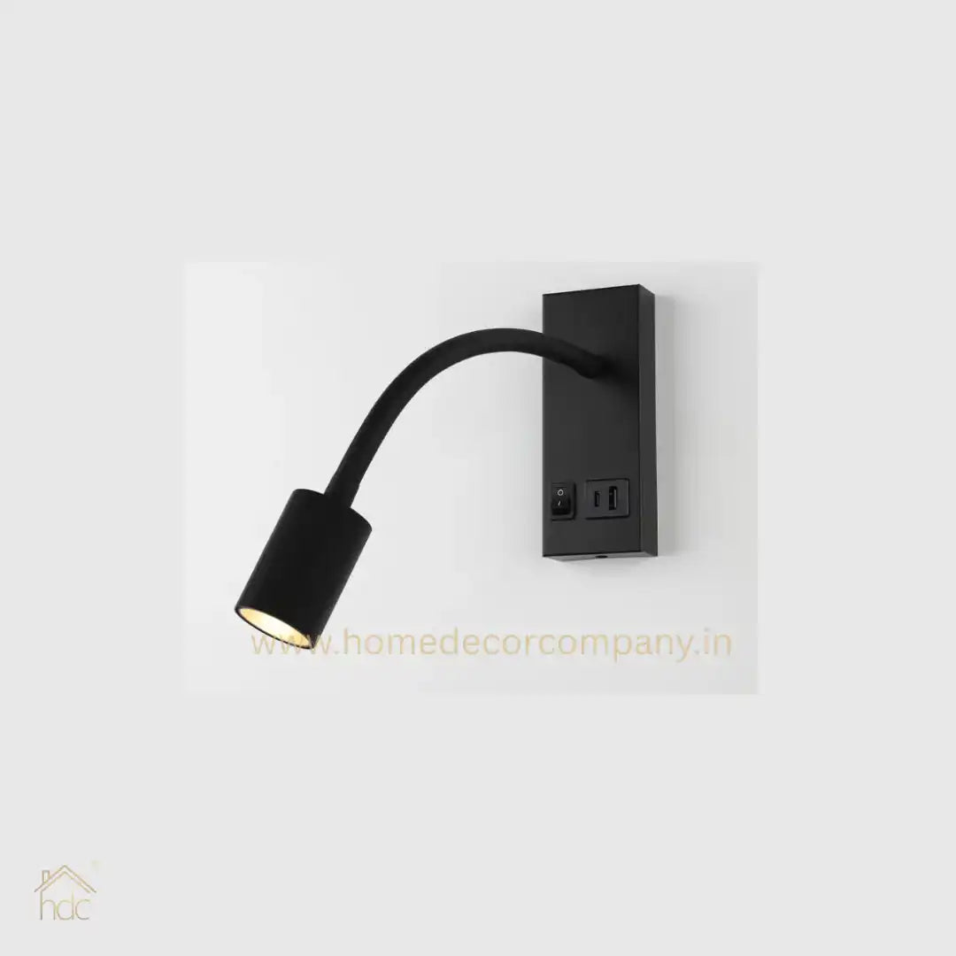 HDC Led Black Gooseneck LED Reading Wall Light with USB Charging - Tricolor