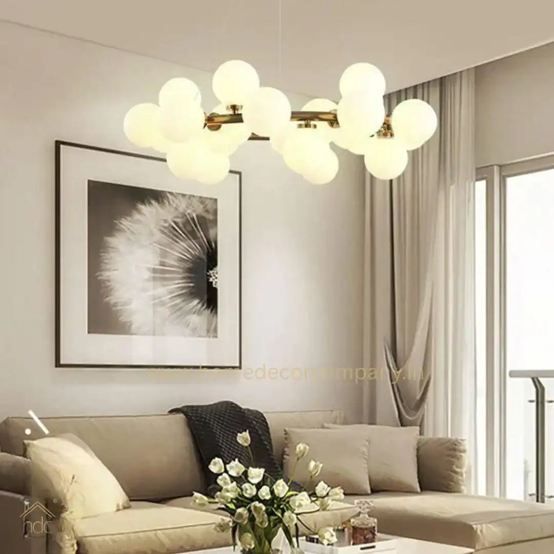 Hdc Luxurious 25-Light Frosted Ball Round Chandelier for Dining Room