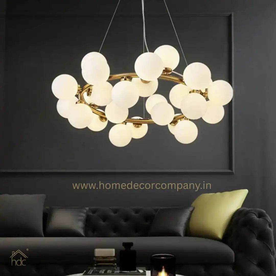 Hdc Luxurious 25-Light Frosted Ball Round Chandelier for Dining Room