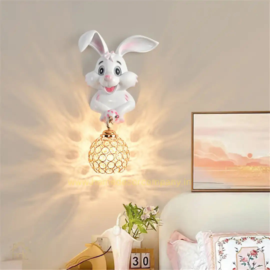 Hdc Cute White Rabbit Wall Sconce for Childrens Room Bedroom Nursery Kids Lights