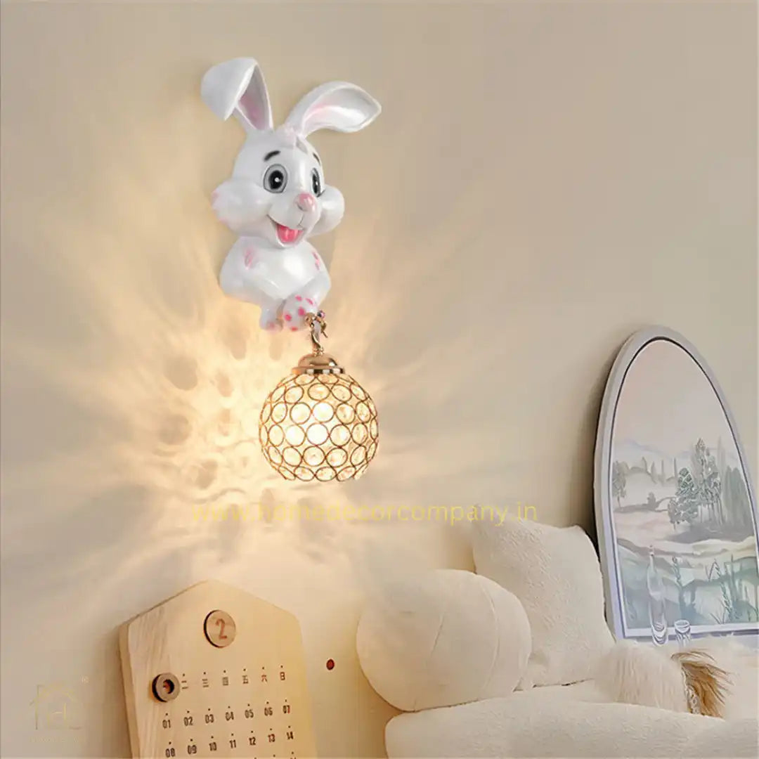 Hdc Cute White Rabbit Wall Sconce for Childrens Room Bedroom Nursery Kids Lights