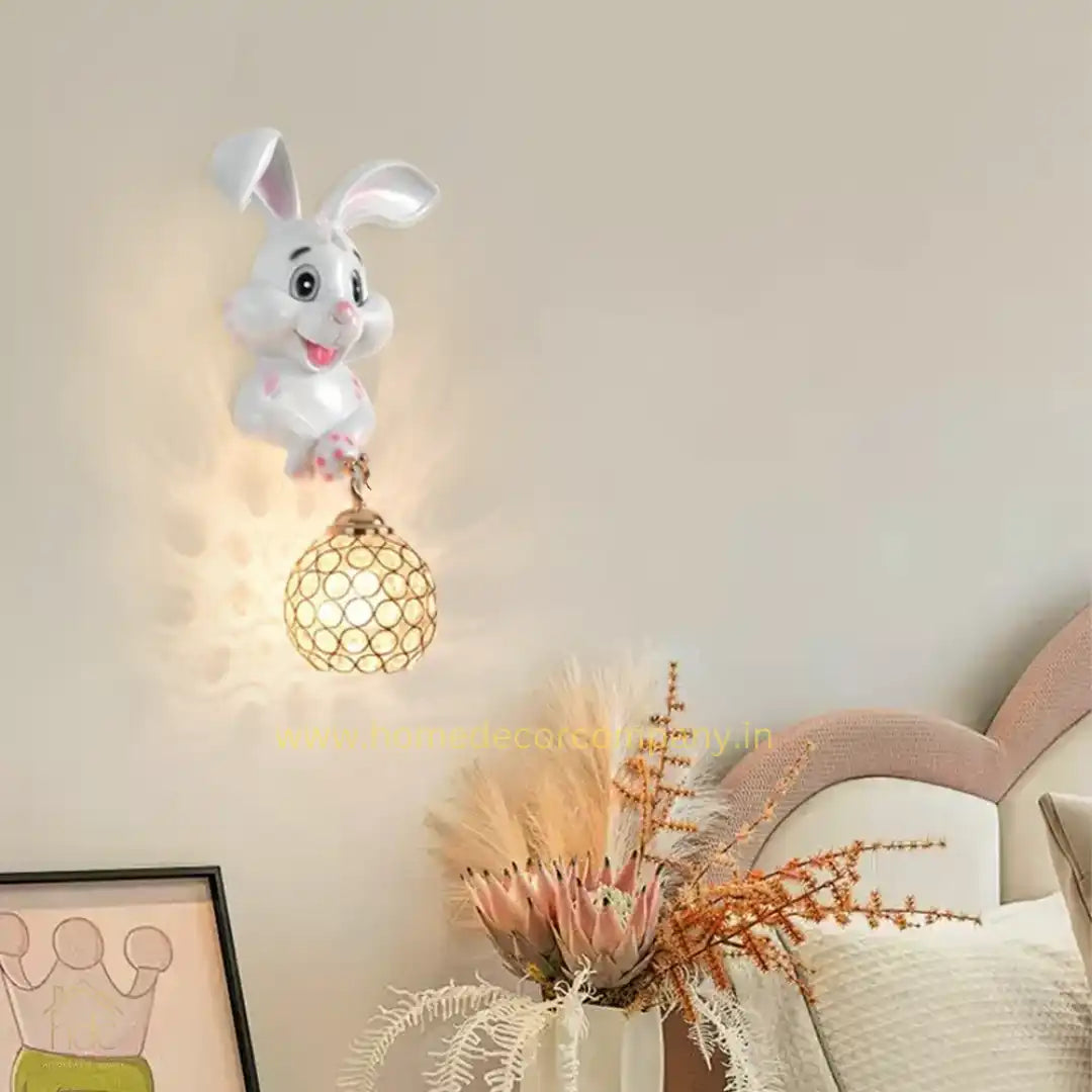 Hdc Cute White Rabbit Wall Sconce for Childrens Room Bedroom Nursery Kids Lights