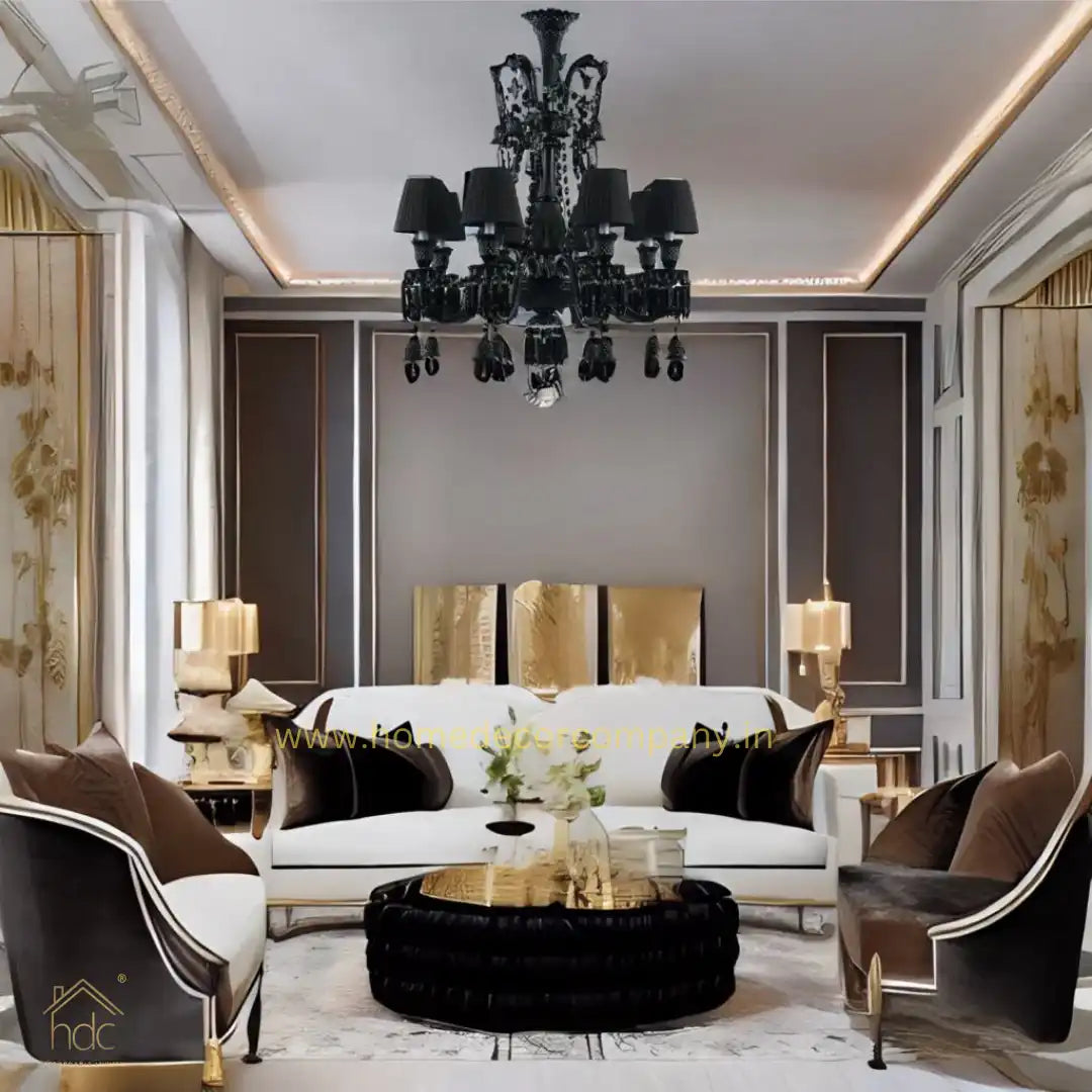 HDC 8 Light Shade Black Glass Italian Chandelier Ceiling Light Hanging - Warm White