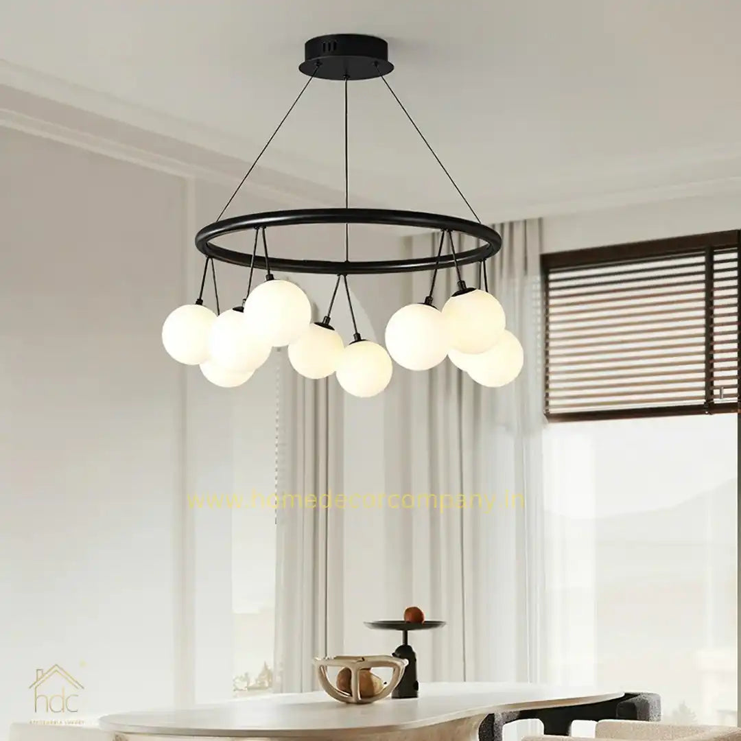 HDC Circular Frame Multiple Spherical Glass Shade Chandelier For Living Room Bedroom