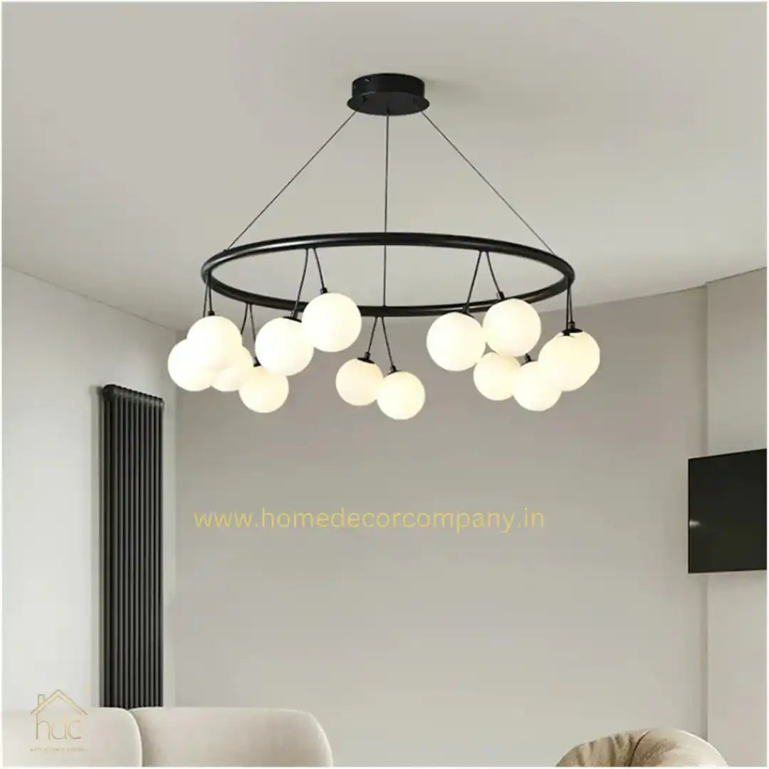 HDC Circular Frame Multiple Spherical Glass Shade Chandelier For Living Room Bedroom