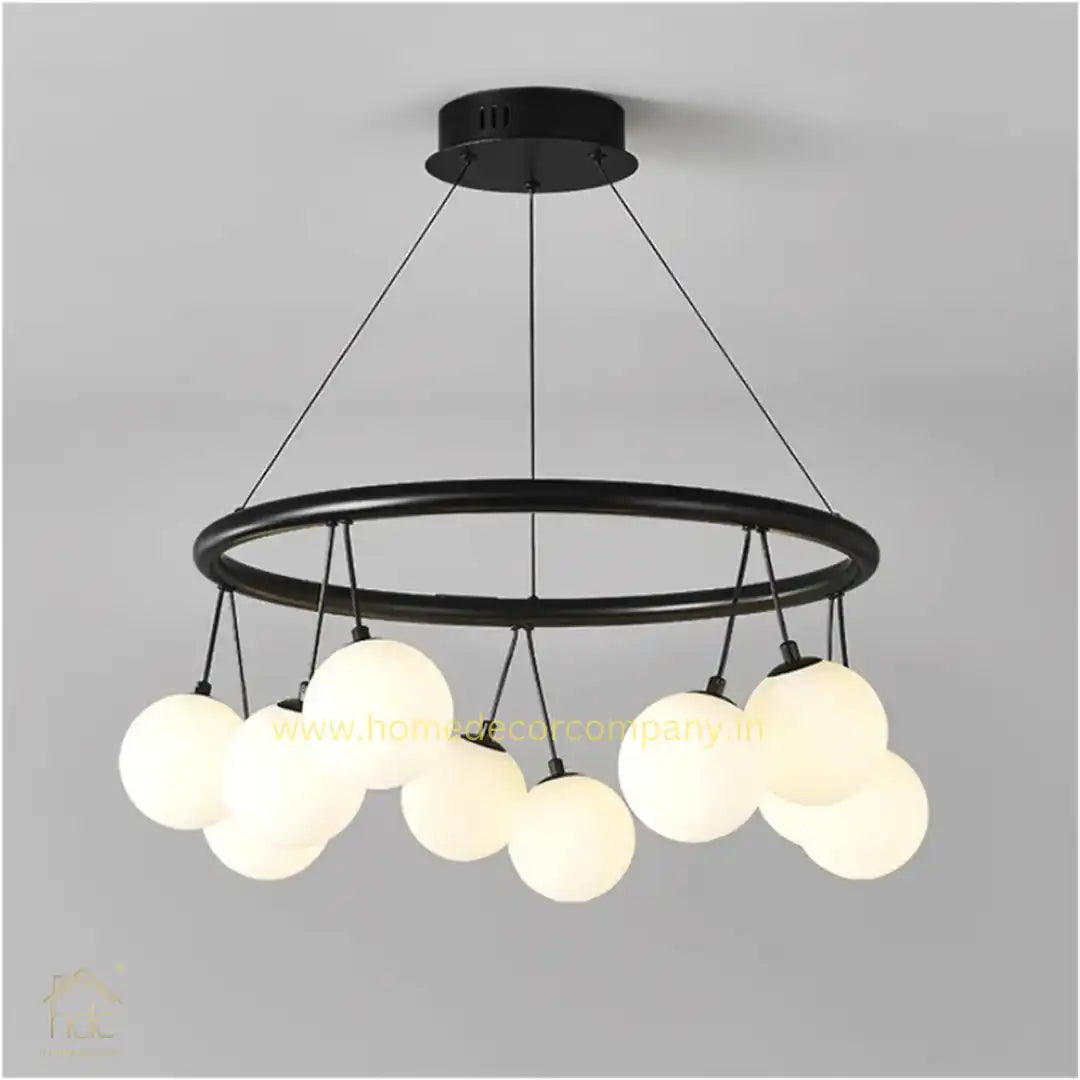 HDC Circular Frame Multiple Spherical Glass Shade Chandelier For Living Room Bedroom