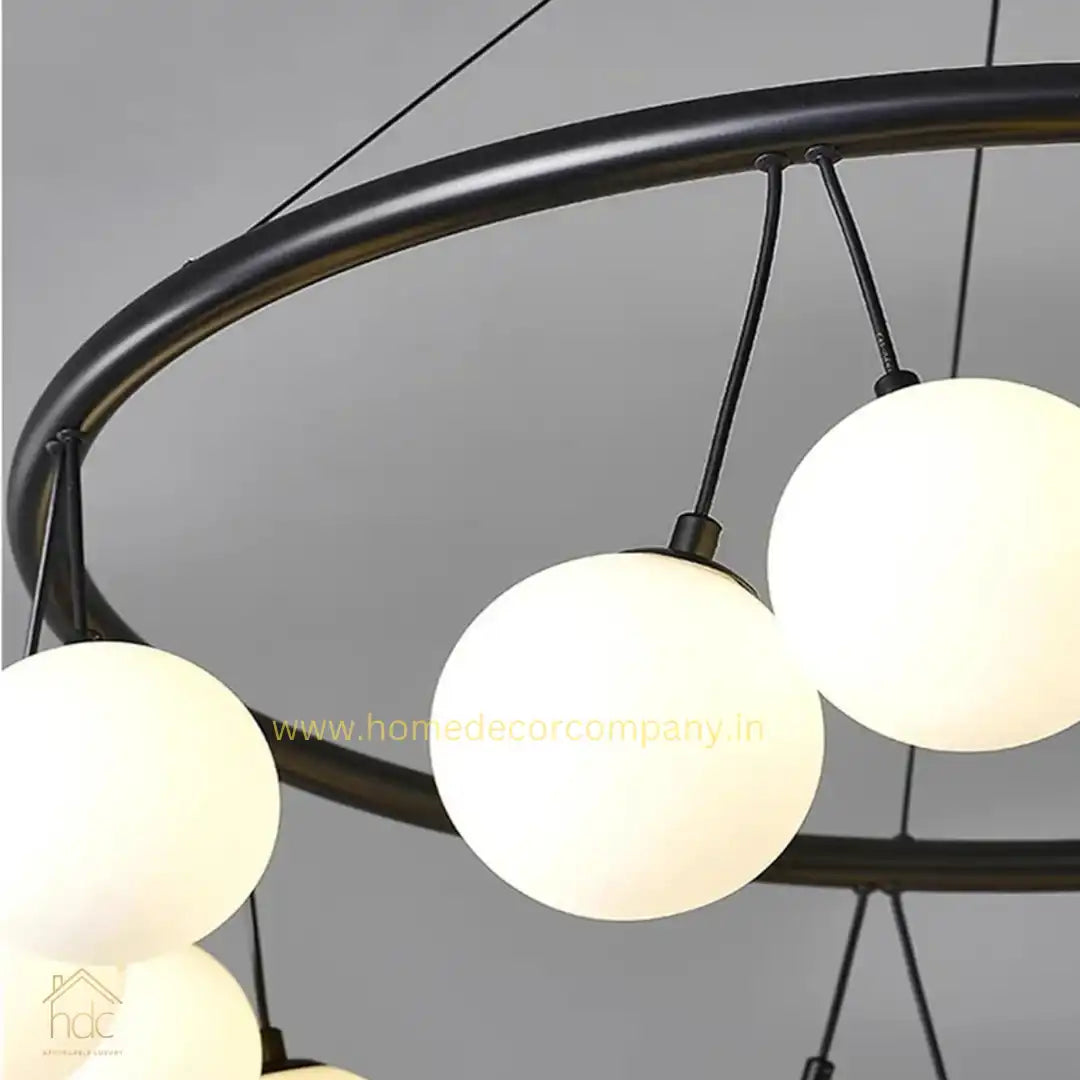 HDC Circular Frame Multiple Spherical Glass Shade Chandelier For Living Room Bedroom