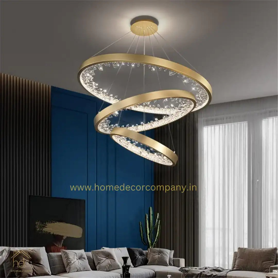 Hdc 3 Ring Acrylic Decor Dining Golden Round Decorative Indoor Led Chandelier Light