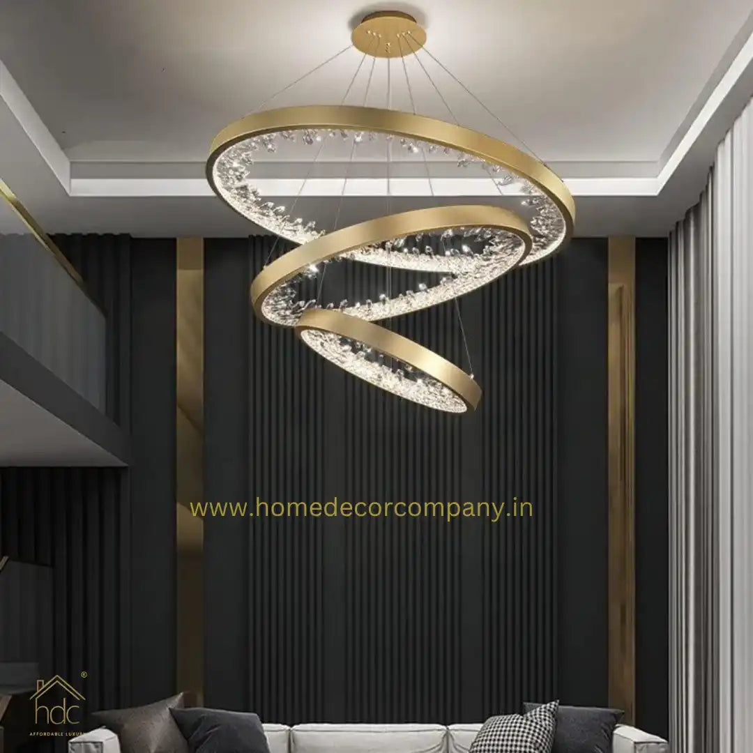 Hdc 3 Ring Acrylic Decor Dining Golden Round Decorative Indoor Led Chandelier Light