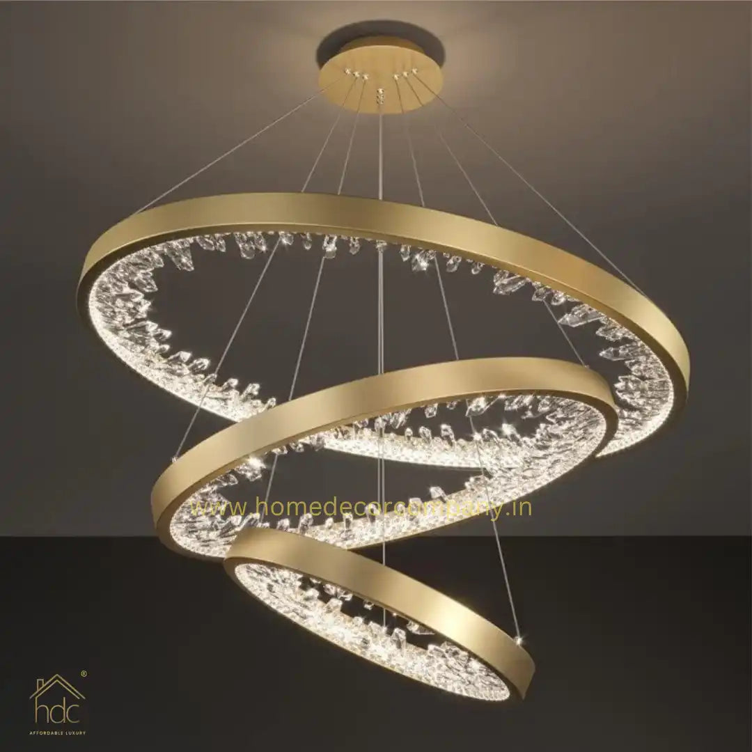 Hdc 3 Ring Acrylic Decor Dining Golden Round Decorative Indoor Led Chandelier Light