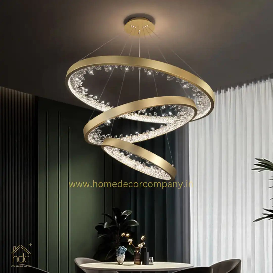 Hdc 3 Ring Acrylic Decor Dining Golden Round Decorative Indoor Led Chandelier Light