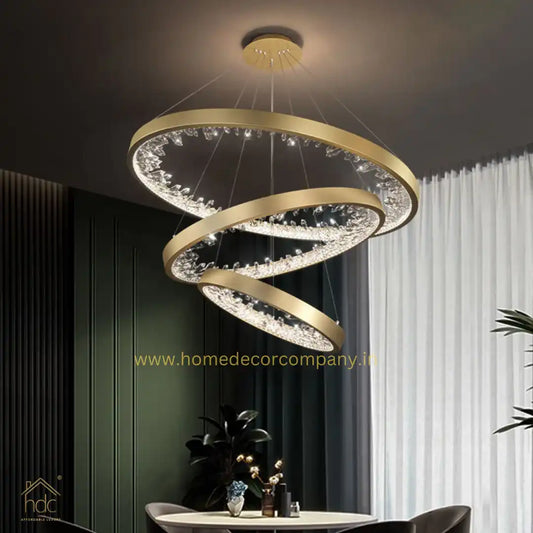 Hdc 3 Ring Acrylic Decor Dining Golden Round Decorative Indoor Led Chandelier Light