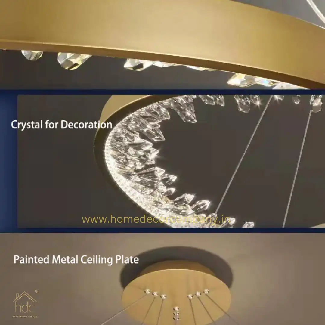 Hdc 3 Ring Acrylic Decor Dining Golden Round Decorative Indoor Led Chandelier Light