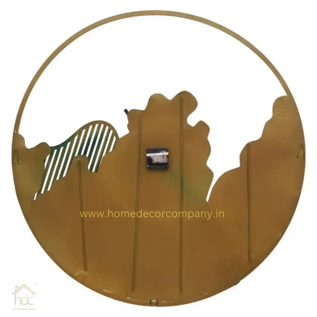Hdc Modern Iron Round Dark Green and Golden Analog Wall Hanging Clock for Living Room Bedroom Home Office Timeless Decor